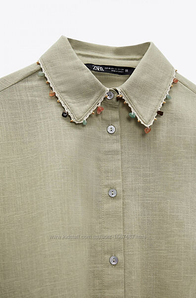Оливкова сорочка zara хакі з камінцями