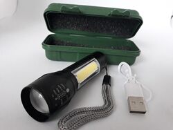 Фонарь ручной аккумуляторный XPE COB USB фонарик 