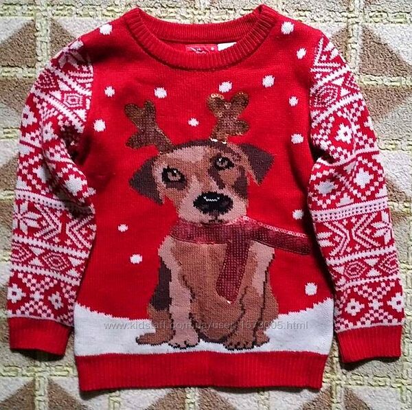 Новогодний свитер с прикольной собакой на 5-6 лет