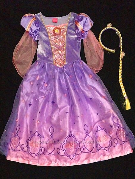 Карнавальное платье Рапунцель на девочку 7-8 лет с косой обручем