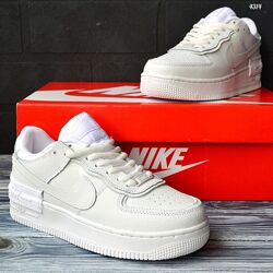 Nike Air Force 1 Shadow білі, шкіра ТОП кроссовки найк аир форс кросовк