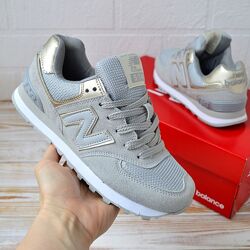 New Balance 574, сірі із золотим, замша, сітка кроссовки нью беленс 