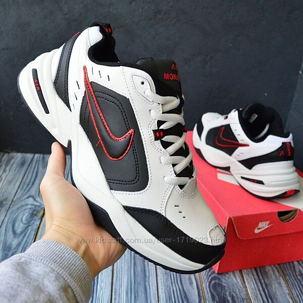 Nike air Monarch білі з чорним і червоним шкіра кроссовки найк монарх