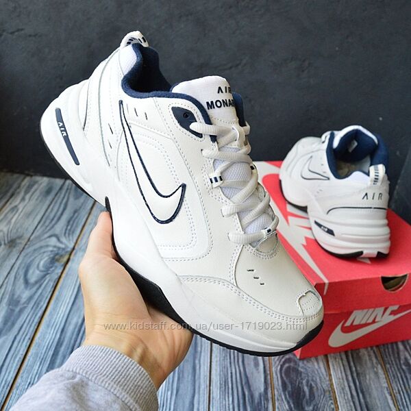  Nike air Monarch білі з синім шкіра найк монарх кроссовки 