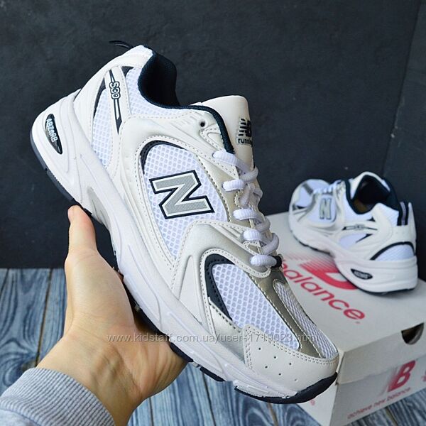  New Balance 530 білі з синім пресшкіра кроссовки нью беленс кросовки 