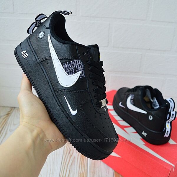 Nike Air Force Off White, чорні з білим, ТОП, шкіра найк форсы кроссовк