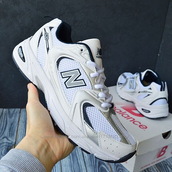 New Balance 530 білі з синім, шкіра, сітка кроссовки нью беленс 