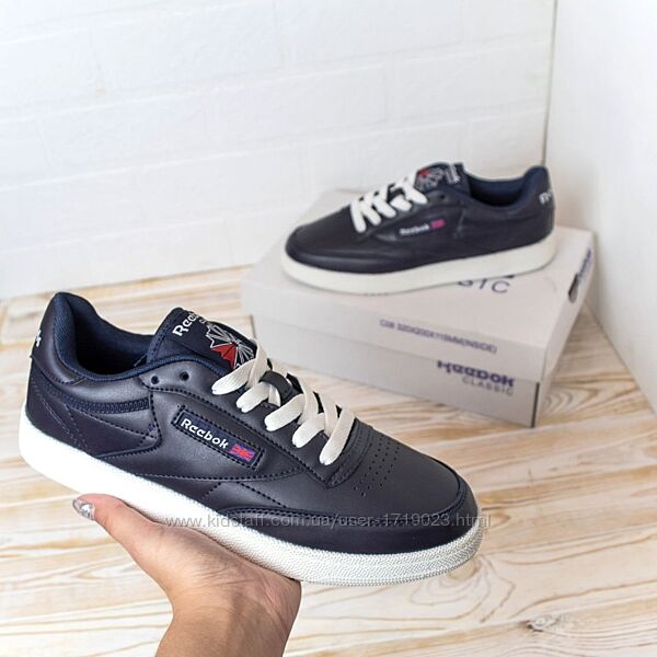 Reebok classic темно-синие кожа кроссовки кеды рибок