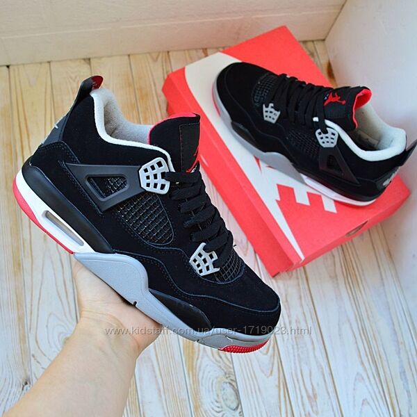 Nike Jordan 4 Retro чорні з червоним, нубук найк аир джордан