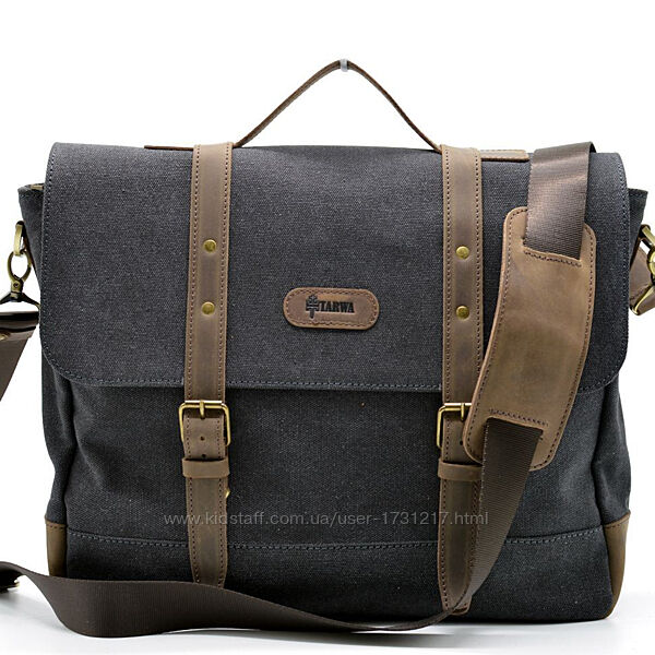 Мужская сумка-портфель из парусины с кожаными вставками  бренда TARWA