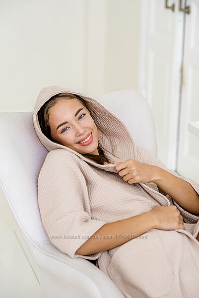 Жіночий вафельний халат з капюшоном, Cosy