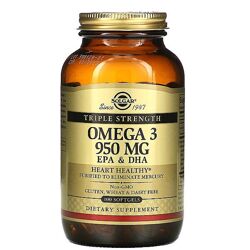 Омега-3, Solgar, Солгар ЭПК и ДГК, тройной концентрации, 950 мг, рыбий жир.