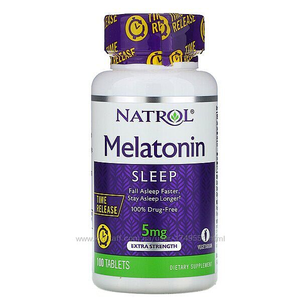 Мелатонин, Melatonin Natrol, с повышенной силой действия, 5 мг, 100 таблеток
