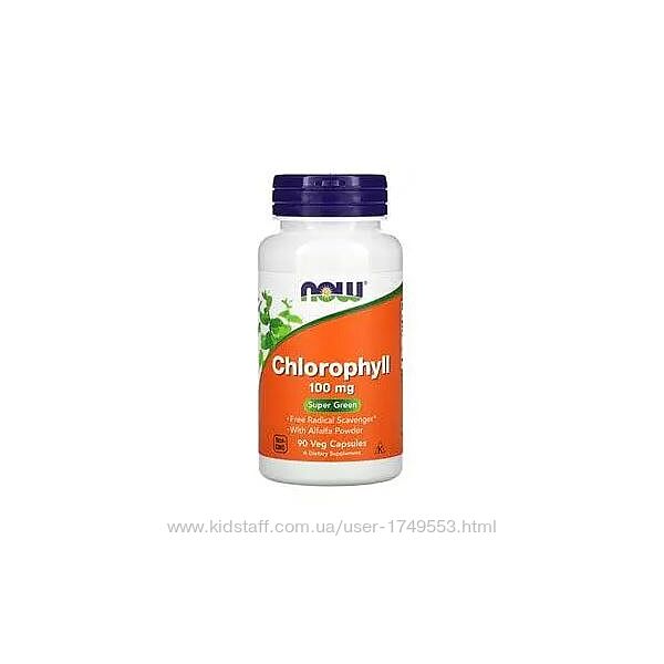 Хлорофіл Chlorophyll Now Foods, 100 мг, 90 рослинних капсул