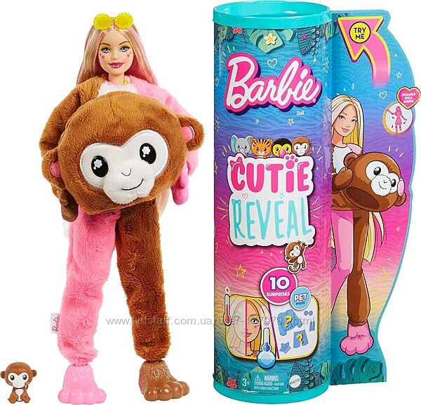 Barbie Cutie Reveal Fashion Doll, Jungle Series Monkey Барбі мавпеня