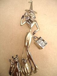 винтажная брошь AJC Дама с котами 