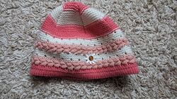 Рожева шапка для дівчинки, шапка з квіткою, весняна шапка дівчинка