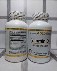 California Gold Nutrition, витамин D3,2000 МЕ,360 рыбно-желатиновых капсул