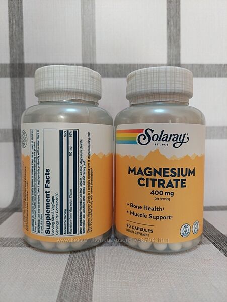 Solaray, цитрат магния 400 мг, 90 и 180 капсул
