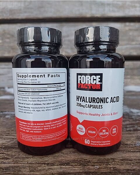 Force Factor Гіалуронова кислота 200 мг, 60 капсул