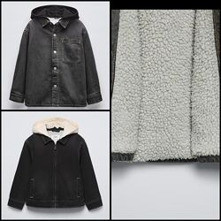 Тепла джинсова курточка, утеплена джинсовка куртка штучна овчина Zara 