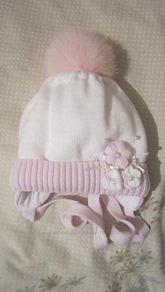 Шикарна зимова шапка для дівчинки 3-5 років з натуральним помпоном 