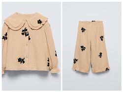 Костюм мусліновий Zara оригінал р.104 4 роки Сорочка та штани палаццо