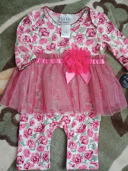 Нарядний комбінезон чоловічок з юбкою для дівчинки 0-3 міс