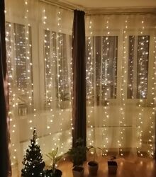 Гирлянда Капля росы от USB на окно штора 33 м теплый белый Новый год