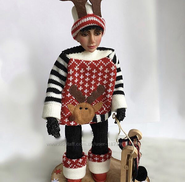  Авторская кукла Ручной работы  Даничка в свитере с оленем