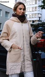 Пальто женское демисезонное Стеганное, плащевка, букле Батал капюшон