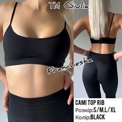 Чорний безшовний топ в рубчик на тонких бретелях CAMI TOP RIB black 