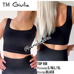 Безшовний чорний топ в рубчик на широких бретелях TOP RIB Giulia 