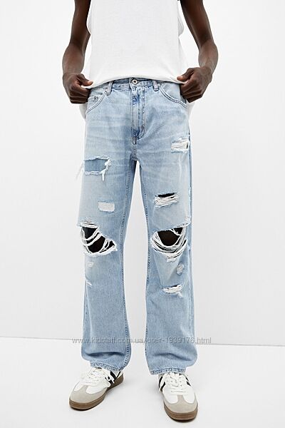 Рваные мужские молодежные джинсы Pull&Bear wide-leg-jeans mit rissen