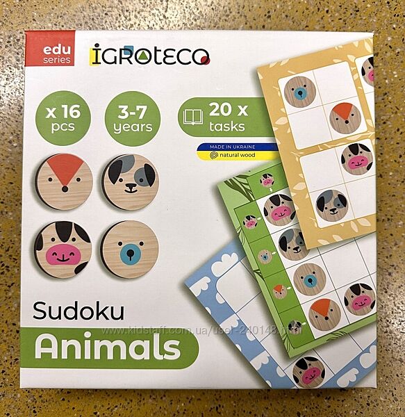 Деревяна гра-логіка Судоку Тварини 16 дет. IGROTECO. Розвиваюча іграшка 