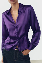 Блуза ZARA SATIN SHIRT WITH BOW, розмір M