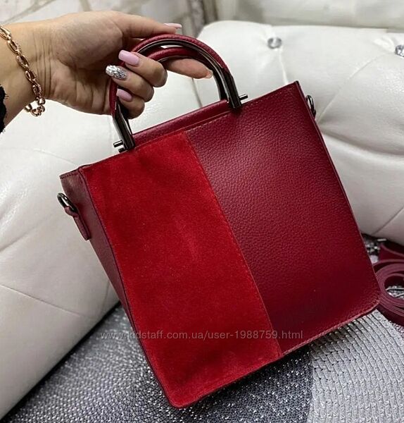 Женская сумочка замша / кожа красная