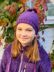 Фиолетовая шапочка aussie c меховым помпоном 8-12 лет