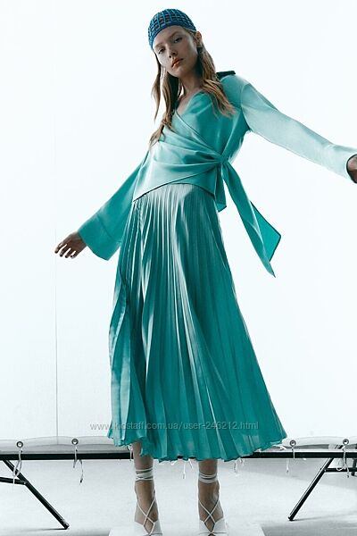 Бірюзова спідничка Zara пліссе L/XL