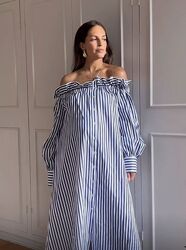 Полосатое платье H&M c открытыми плечами   S-M-L