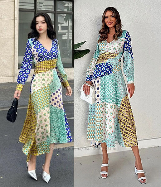 Sale Атласное платье zara в стиле печворк xl 46-48