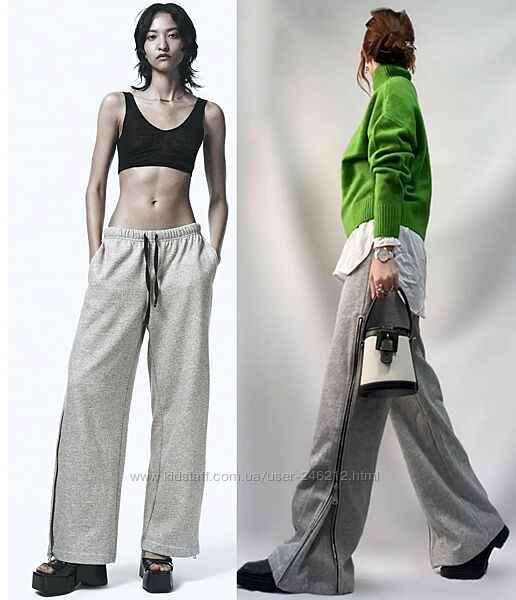 Широкі спортивні штани Zara зі блискавками S-M