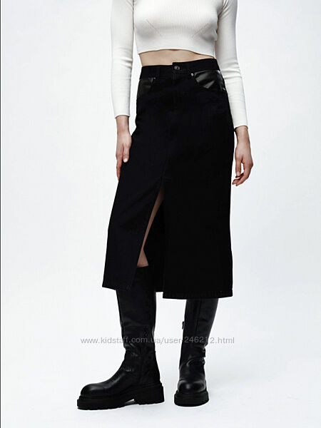 Джинсова спідниця Lefties зі шкіряними вставками р. М