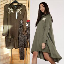 Атласна туніка сорочка Vanilla Blue з вишивкою 50-52-54