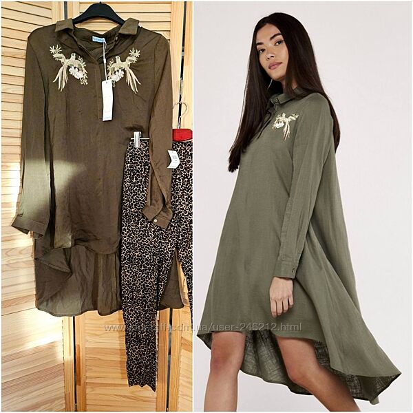 Атласна туніка сорочка Vanilla Blue з вишивкою 50-52-54