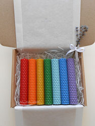 Набір 7 свічок, свічки з вощини 13 см, різні кольори / чакрові свічки