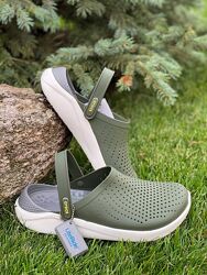 Кроксы мужские сабо шлепки crocs literide army green хаки зеленые