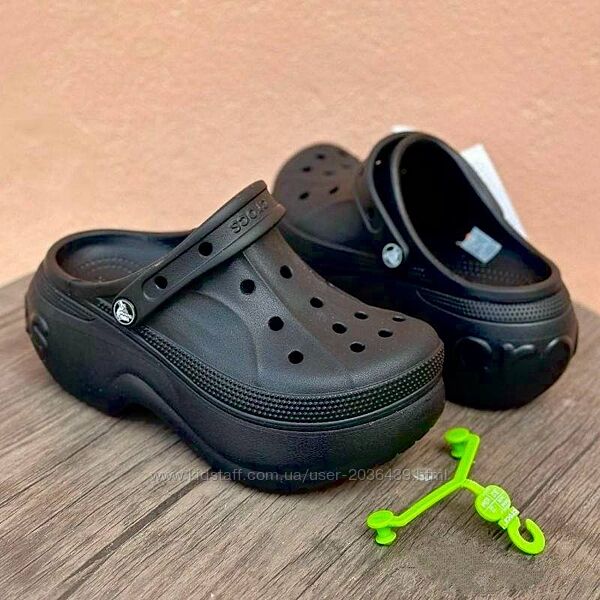 Женские Crocs Bella Clog Black черные кроксы на платформе W6 W7 W8 W9