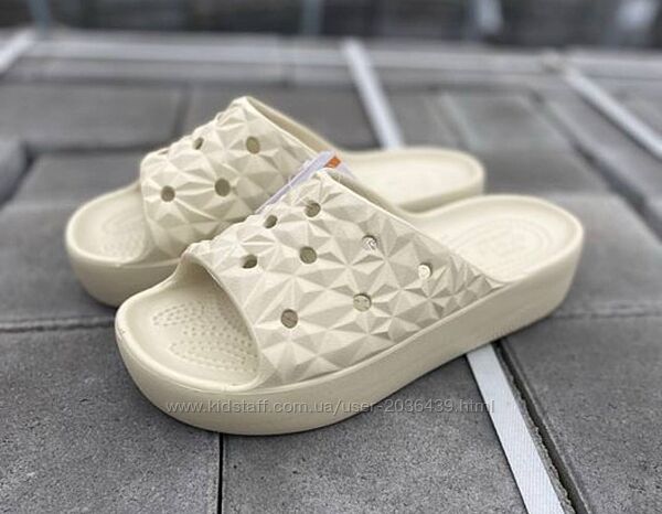 Crocs slide geometric bone original крокси бежевые шлепки молочные на платф