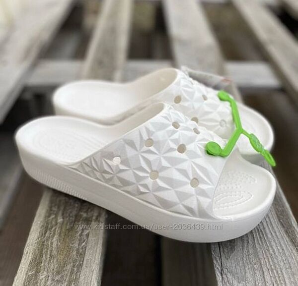 Crocs slide geometric white original крокси белые шлепки на платформе слайд